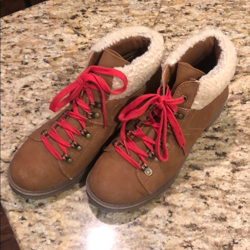 Ladies lace-up brown boots.